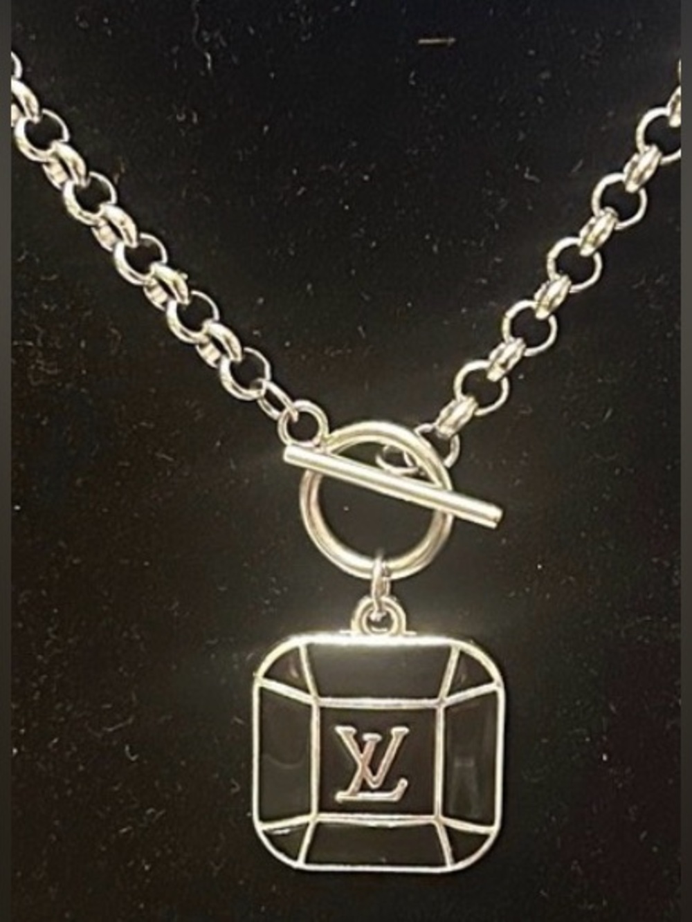 silver-Tone Chain Necklace with Square Charm